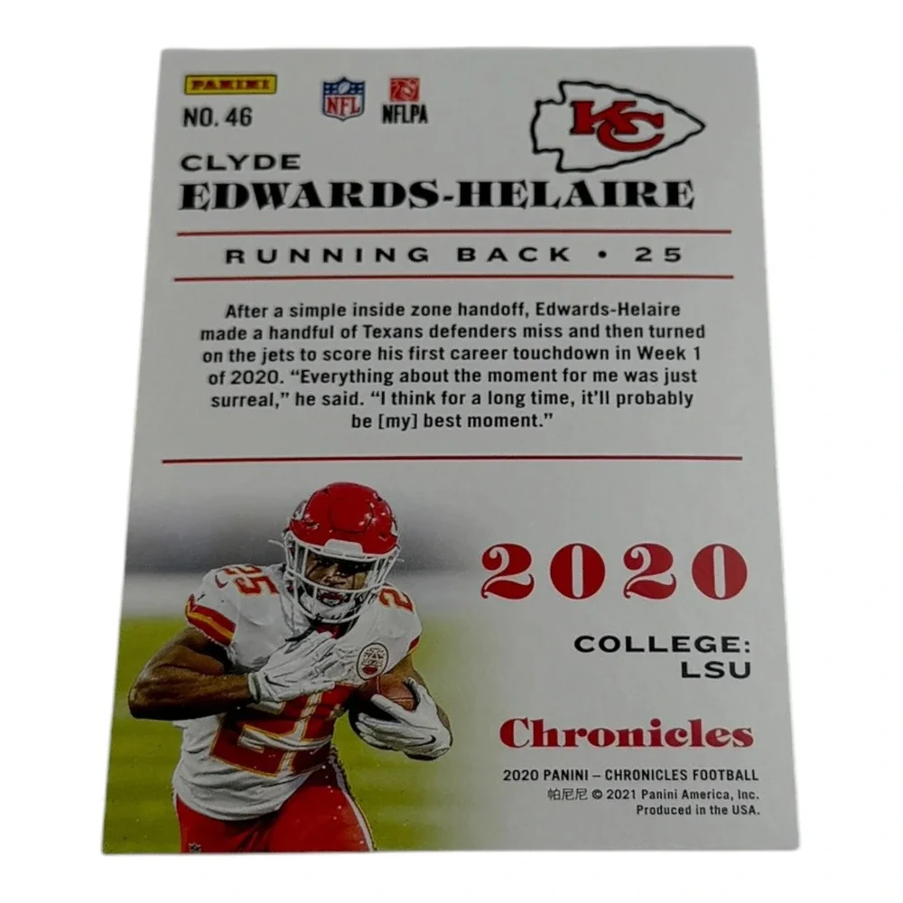 2020 Panini Chronicles Clyde Edwards-Helaire Rookie‎ Card #46 Kansas City Chiefs